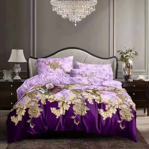 Patterned Duvet Cover With Pillowcases - Purple