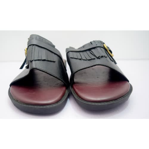 Men Buckled Leather  Cover Pam Slippers- Black + Red