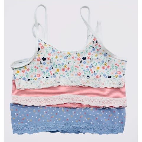 Girls Flowery & Plain Crop Tops - 3pcs