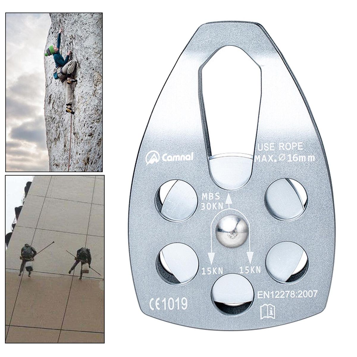thumbnail image 2 of 20kn Aluminum Alloy Fixed Rope Climbing Pulley Outdoor Camping Hiking Escape Rescue Tool Sale 2 of 14