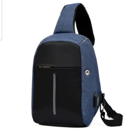Anti Theft Chest Bag With Usb Charging Port - Blue