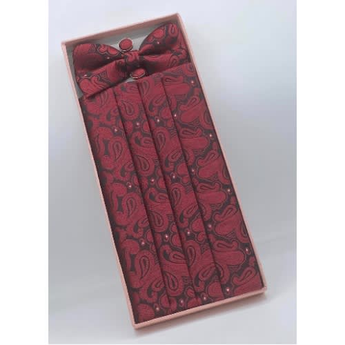 3-in-1 Classic Men's Bow Tie- Cufflinks & Cummerbund Wine