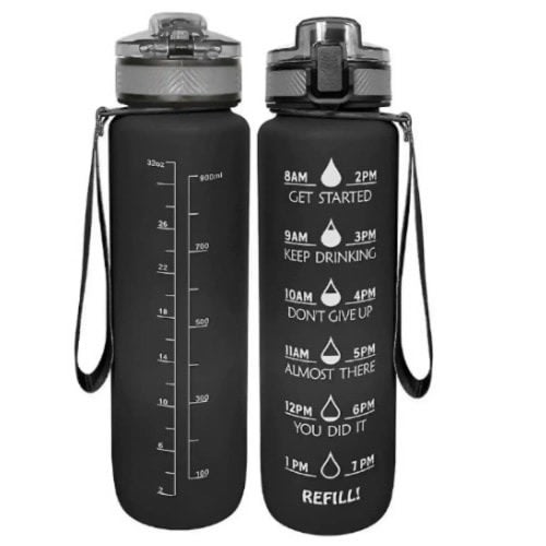 Sports Water Bottle With Straw - 1L - Black