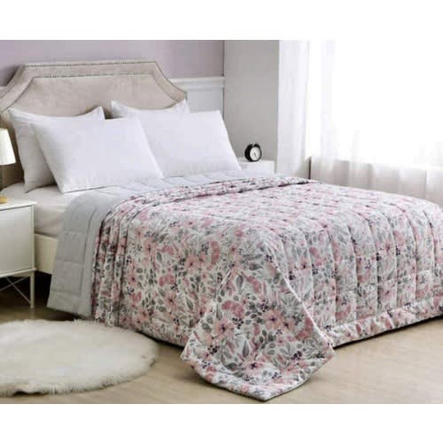 Reversible Down Alternative Blanket  - Floral Pink 98" X 96"