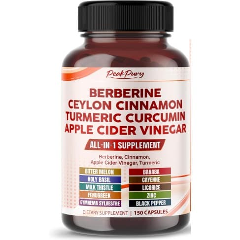 Berberine 8000mg - Cinnamon 6000mg - Apple Cider Vinegar 3000mg - Turmeric 3000mg - 150 Capsules
