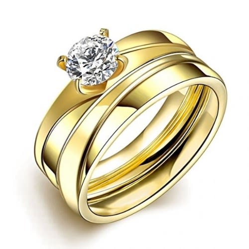 Steel Wedding And Engagement Ring - Gold