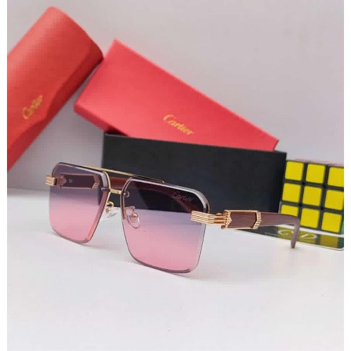 Cartier Half Framed Glass - Grain Brown Frame Gradient Purple Lens