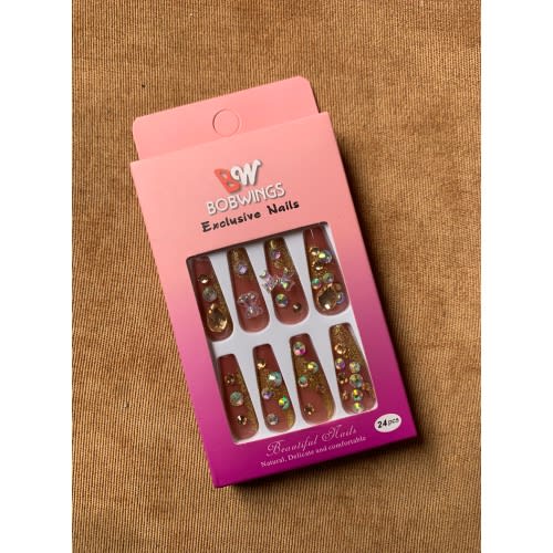 Reusable Press On Nails(long) 24pcs -Coffee brown
