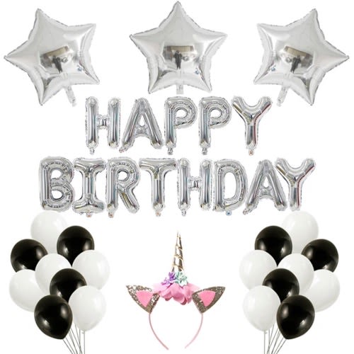 Happy Birthday Foil Letter Balloons + Latex Balloons + Balloon Glue With Headband - 16''