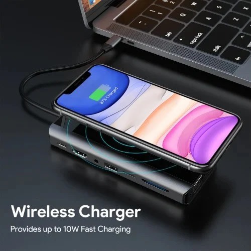 Multifunctional Usb C Hub With Wireless Charger -15-in 1 - Grey