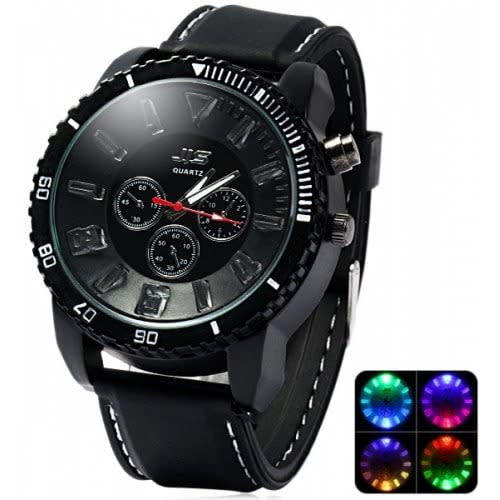 LED Light Waterproof Quartz Wrist Watch With Silicon Band - Black