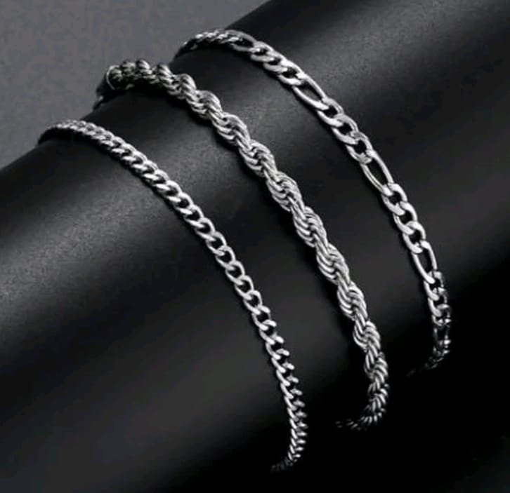 3 Pieces stainless steel cuban chain bracelet set for men.