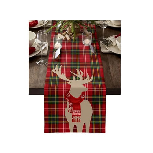 Christmas Elk Linen Table Runner