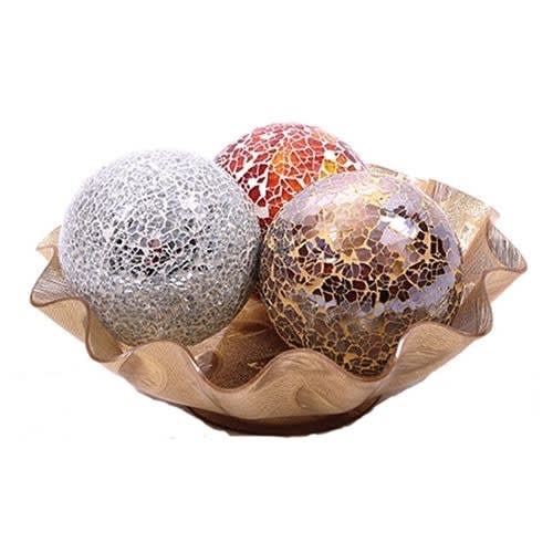 Center Table Decorative Gold Bowl And 3 Mixed Balls