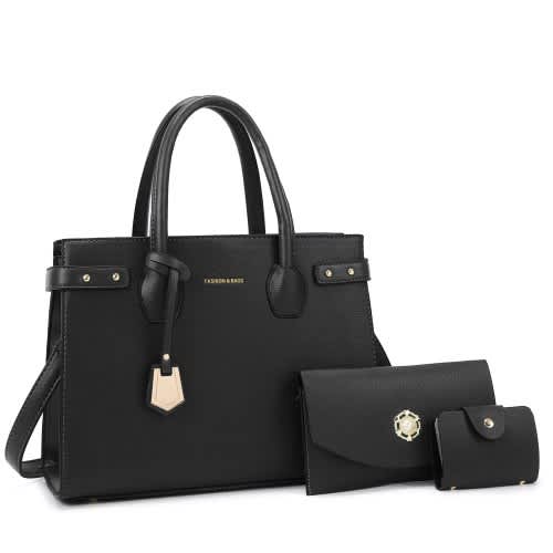 Black 3 In 1 Leather LadiesHand Bag - Black