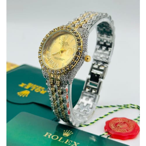 Rolex Diamond Ladies Wristwatch - Yellow Dial Silver & Gold Lining Edition