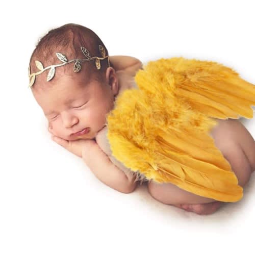 Gold Feathers Angel Wings Ornament  Headband - 2 In 1 Set