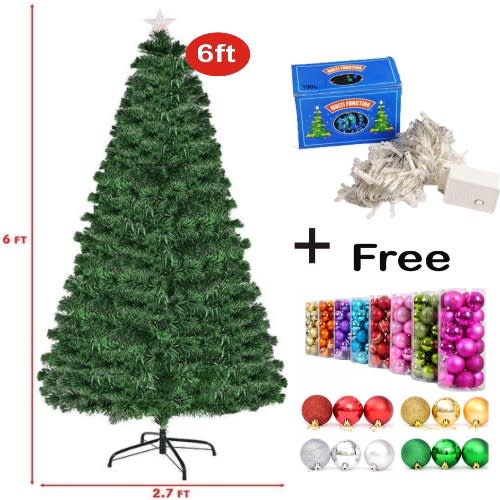 Christmas Tree - 6ft + LED Lights + Balls For Decoration