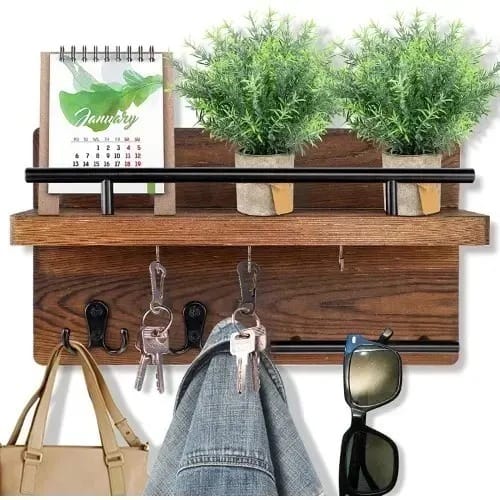 Wall Mount Wooden Storage And Key Hanger