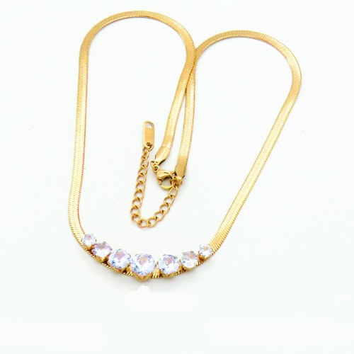 Crystals Stones Pendant Necklace - Rose Gold