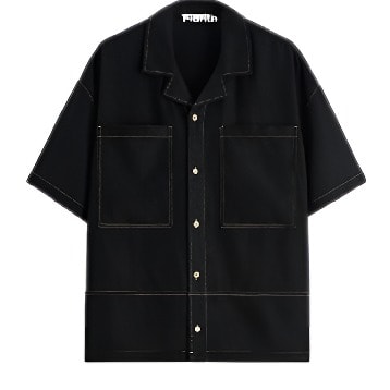 Relaxed Fit Short Sleeve Shirt Camp Collar With Chest Patch
