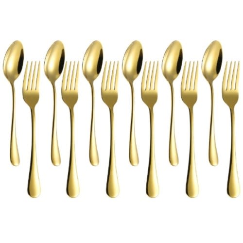 Spoon And Fork - Stainless Set - 12 Pieces - Gold Plated