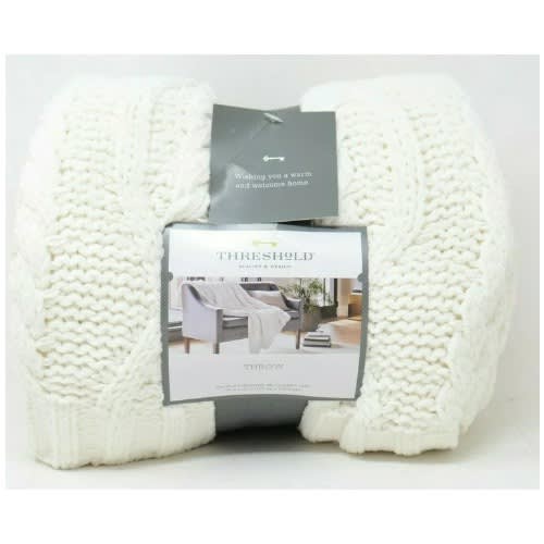 Cable Knit Chenille Throw Blanket Cream - 50" X 60"