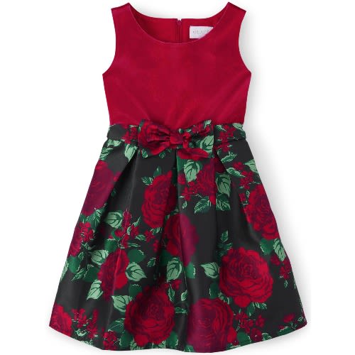 Girls Mommy And Me Floral Knit To Woven Dress - Classicred