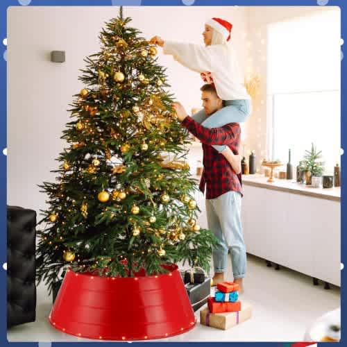 Red Metal Christmas Tree Skirt - 35 Inches (88.9 Cm)