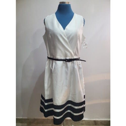 Sleeveless Midi Dress With Belt - White