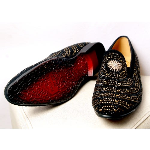 Folletel Men Shoe With Black And Gold Stones