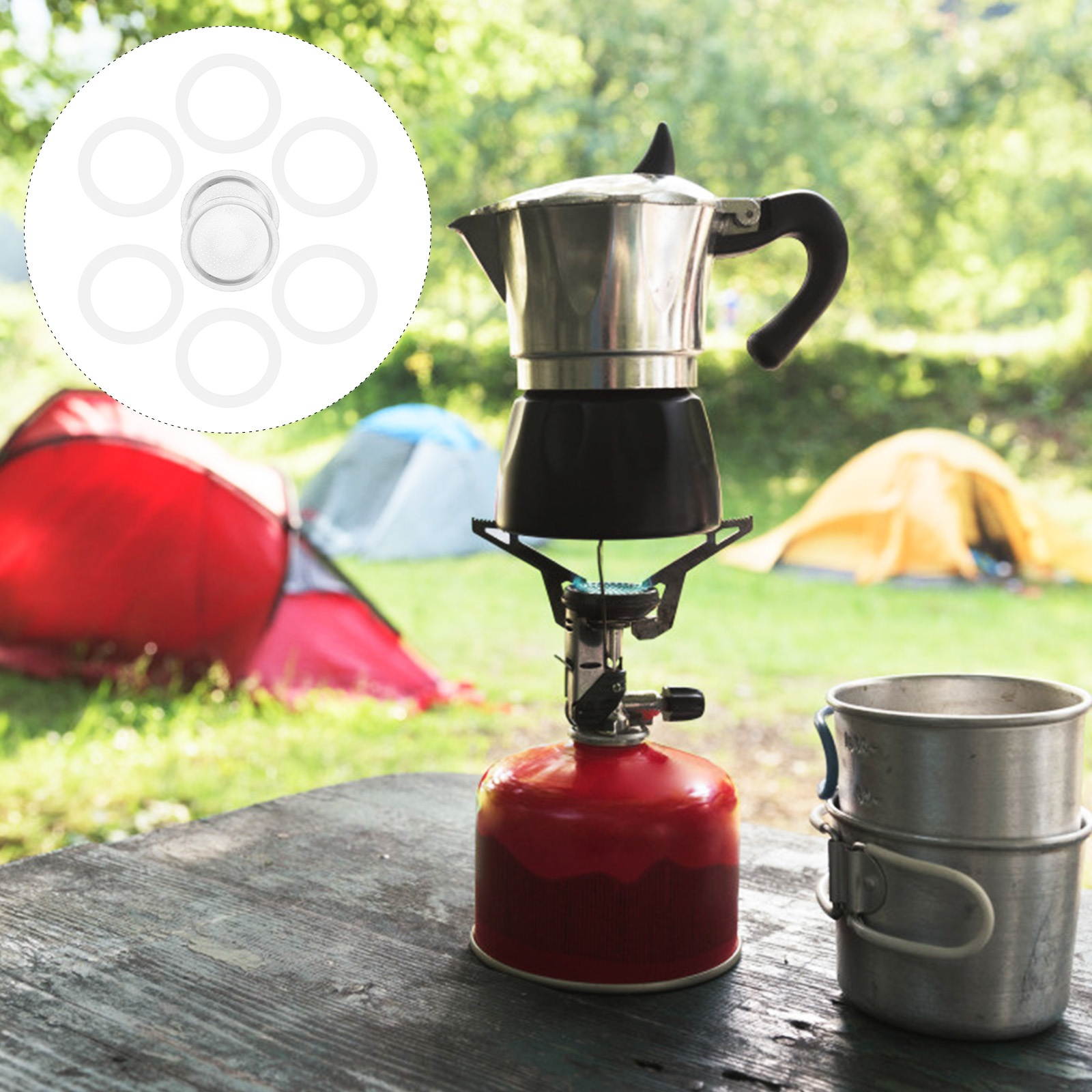8pcs Coffee Maker Accessories Mocha Pot Silicone Rings Durable Mocha Pot Meshes