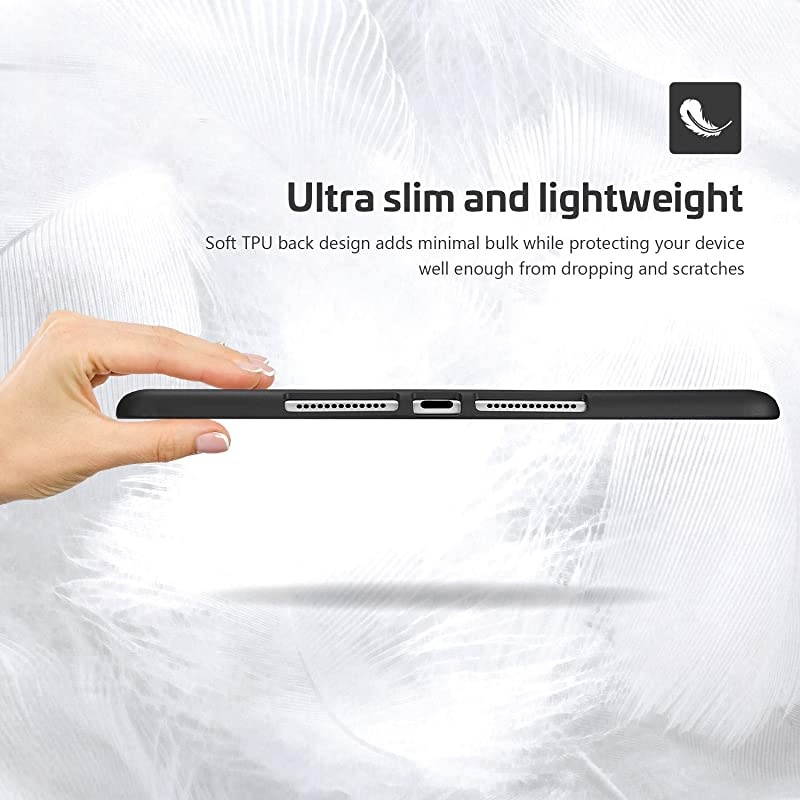 New iPad 10.2 Case (2020 8th Generation / 2019 7th Generation) with Pencil Holder and Flexible Soft TPU Back Cover, Slim Steady Stand Protective Case for 10.2" iPad 8th / iPad 7th -Black