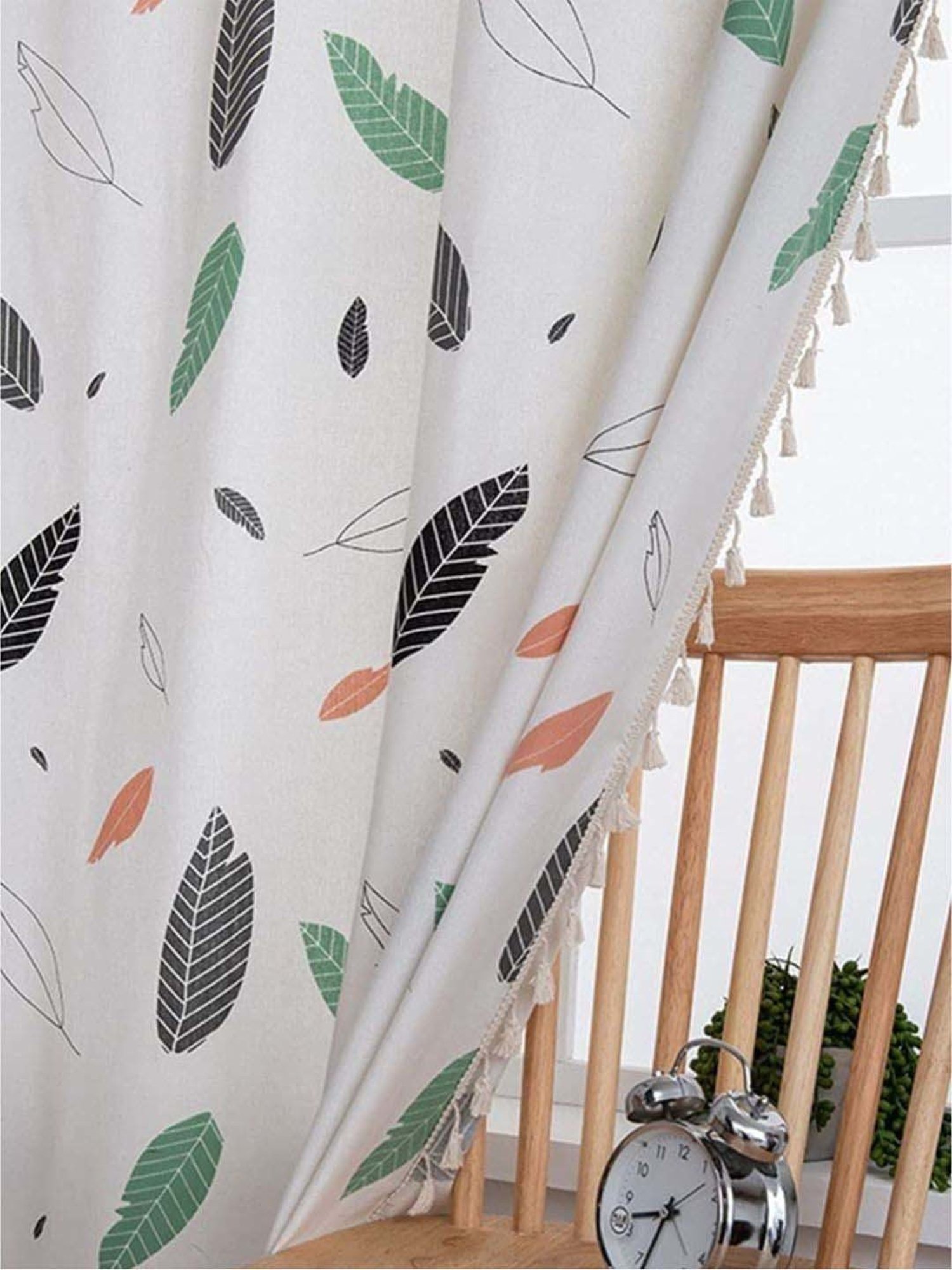 Urban Space Bohemian Multicolor Cotton 5 Ft. Window Curtain with Stainless Steel Rings