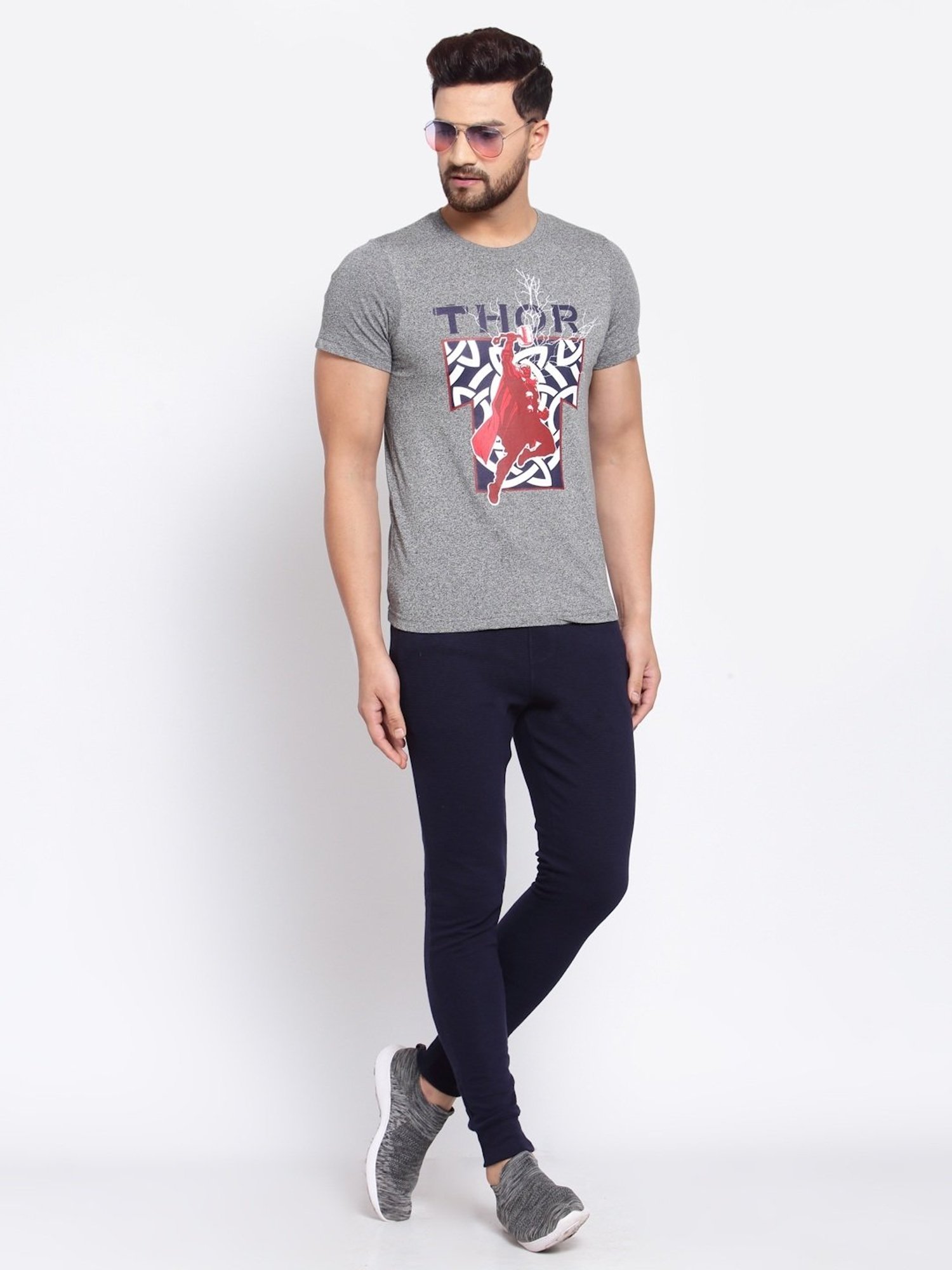 Sporto Light Grey Regular Fit Printed Sports T-Shirt