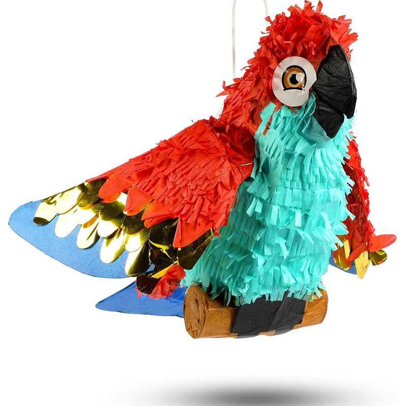 Tropical Bird Parrot Pinata for Summer Beach Tiki Bar, Hawaiian Luau Themed Birthday Party Supplies and Decorations, Small 14.5 x 14 x 6 inches