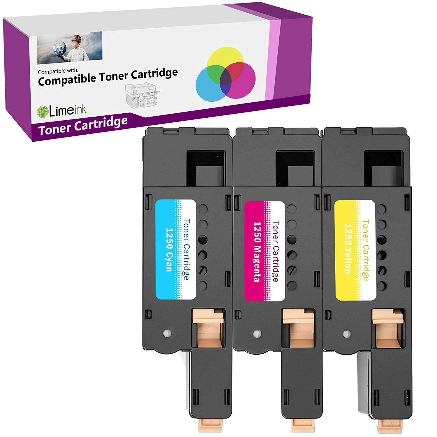 Limeink 3 Pack Compatible High Yield Toner Cartridges Replacement for Dell 1250 Laser Printers 1250c 1355cn 1350cnw 1355w 1355cnw C1765nf C1760nw C1765nfw C1760 (1 Cyan, 1 Magenta, 1 Yellow)