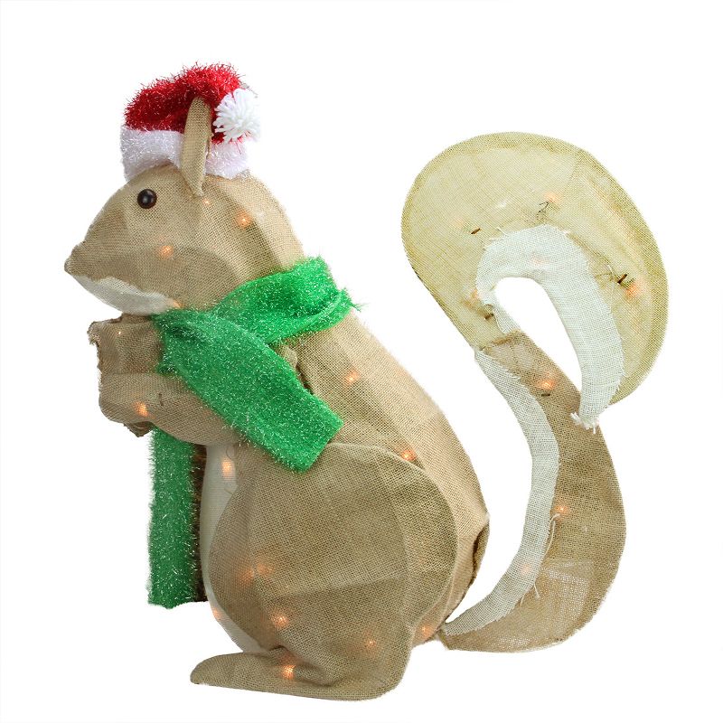 Northlight 28" Pre-Lit Burlap Squirrel with Santa Hat Christmas Outdoor Decoration