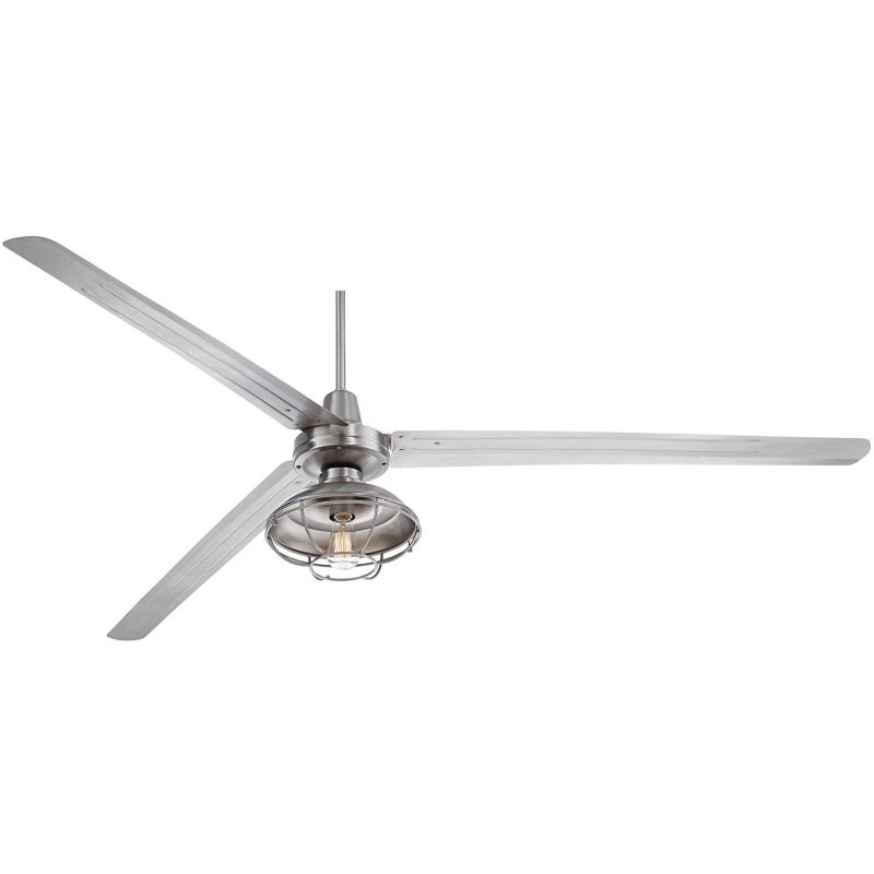 84" Casa Vieja Industrial Outdoor Ceiling Fan with Light LED Dimmable Remote Brushed Nickel Silver Blades Cage Damp Patio Porch