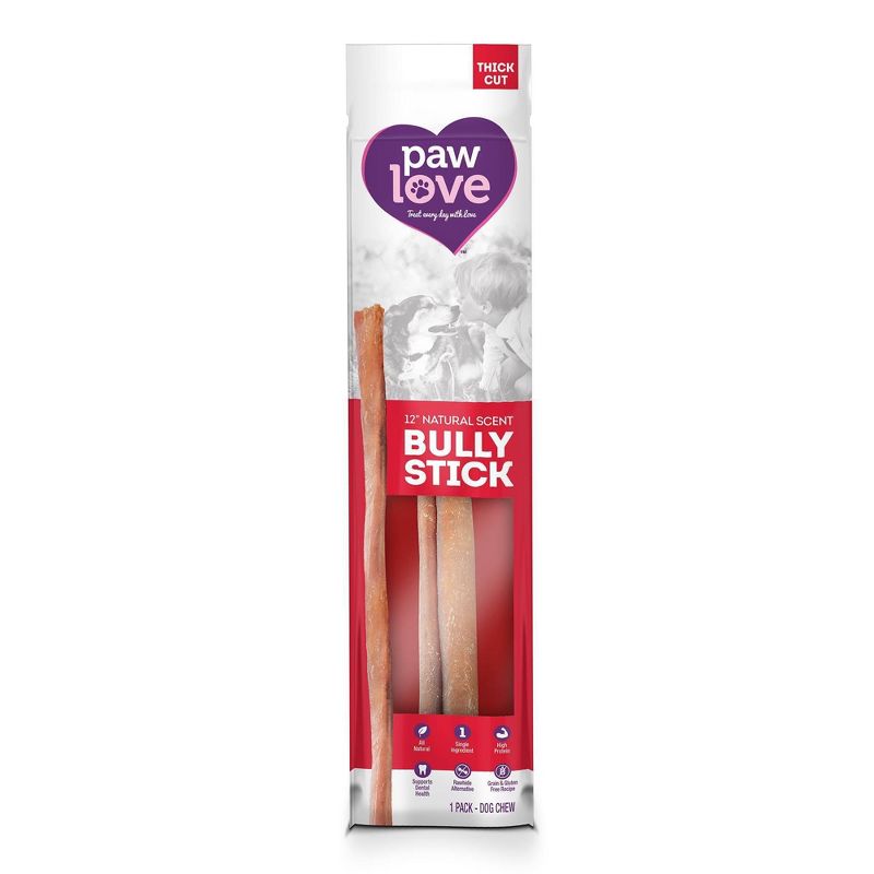 Paw Love Thick Cut Bully Beef Stick Dog Rawhide Dog Treats - 12"