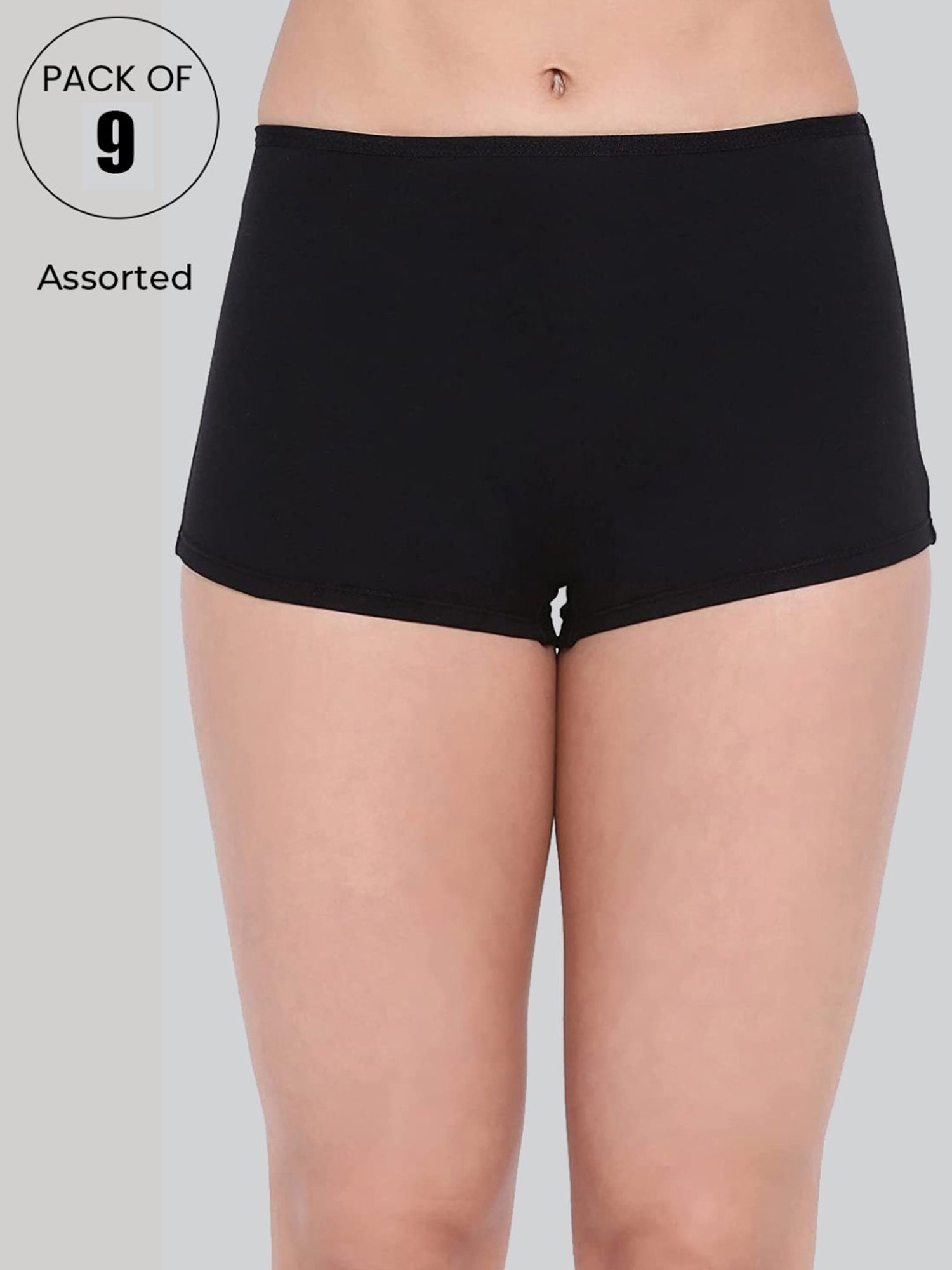 Lyra Assorted Color Cotton Boy Shorts Panties - Pack Of 9