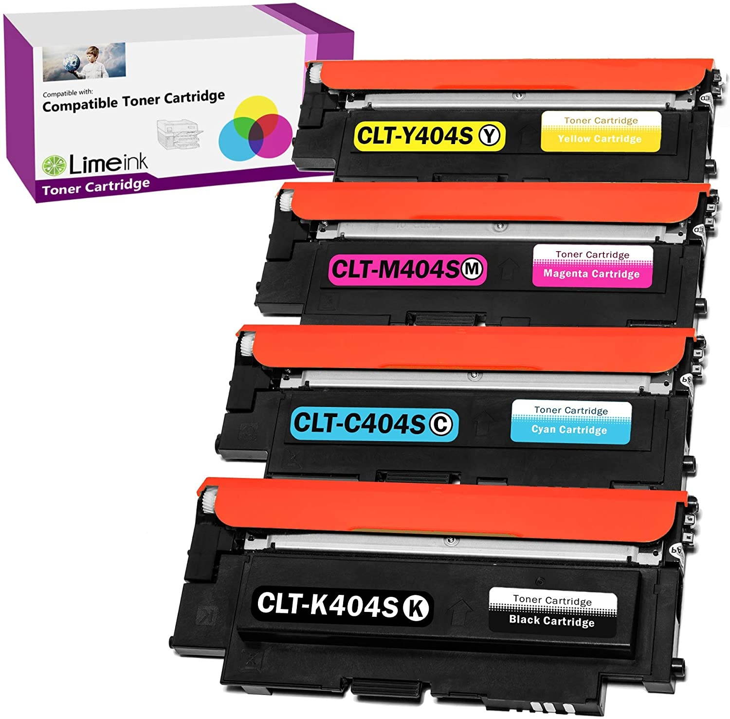 Limeink 4 Compatible Toner Cartridges Replacement for Samsung 404s 404 CLT-K404S CLT-C404S CLT-M404S CLT-Y404S Express Xpress SL-C430W SL-C480FW SL-C480W k404 y404 c480 c430 (1 Black, 1 Each Color)