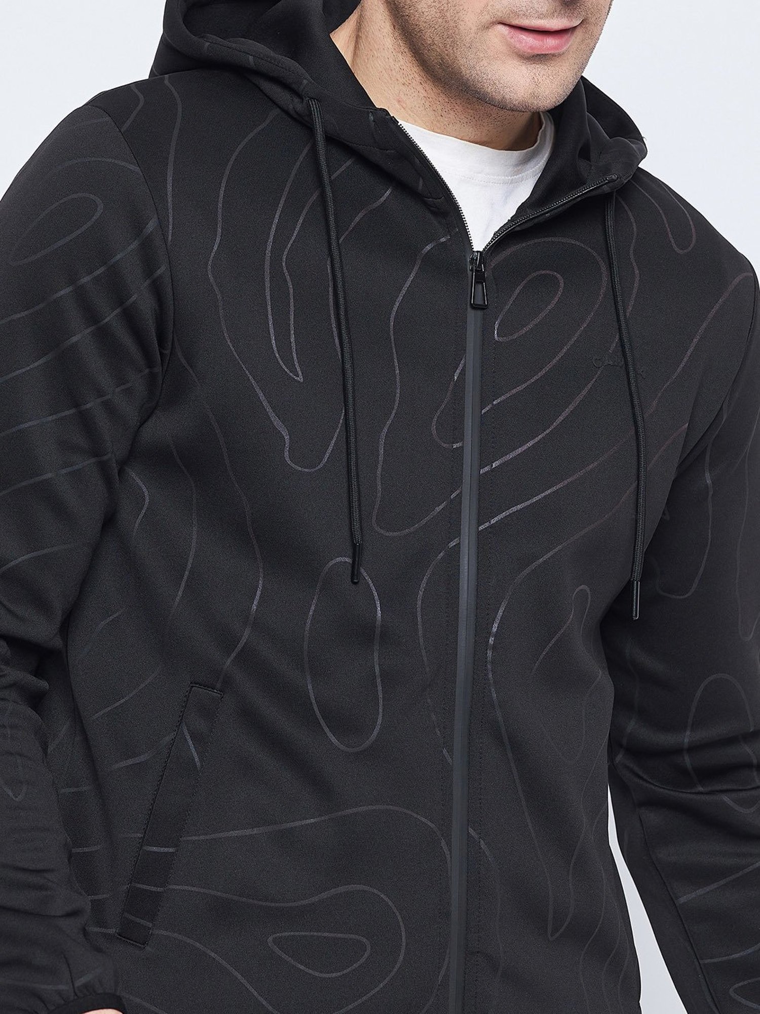Camla Black Regular Fit Abstract Print Tracksuit
