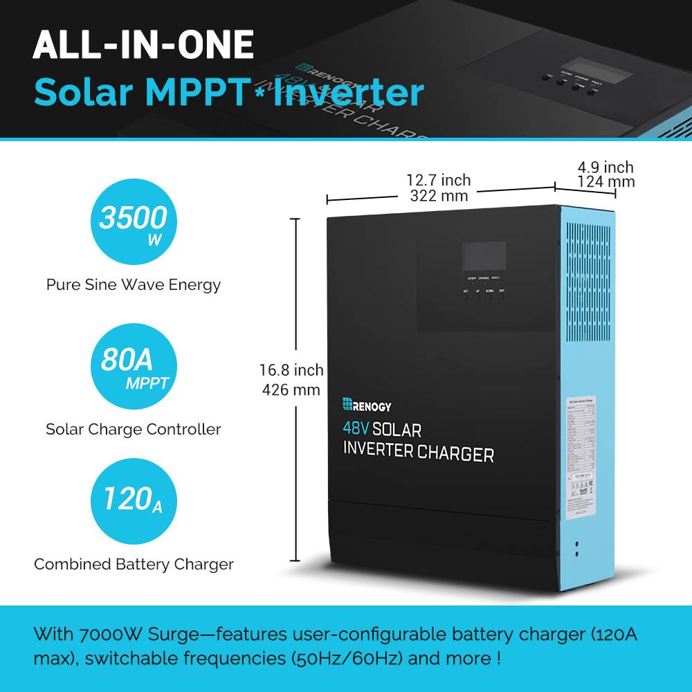 Renogy 48V 3500W Pure Sine Wave Solar Inverter Charger with MPPT Charge Controller