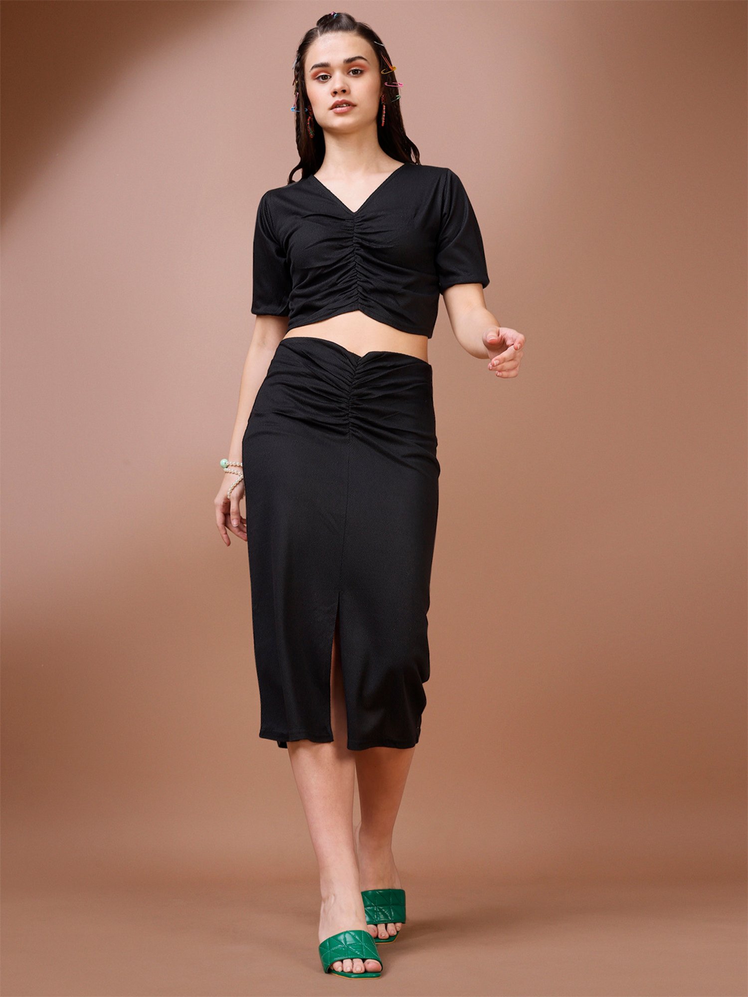 PURVAJA Black Midi Co-Ord Set