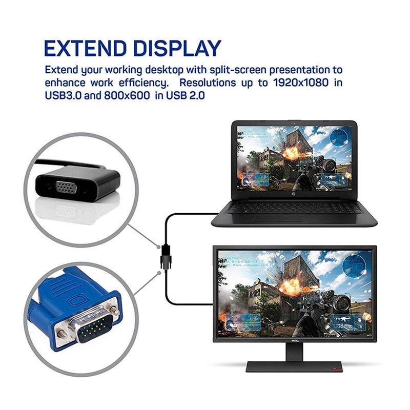 USB 3.0 to VGA Adapter External Video Card Multi Display Converter for Win 7/8/10 Desktop Laptop PC Monitor Projector