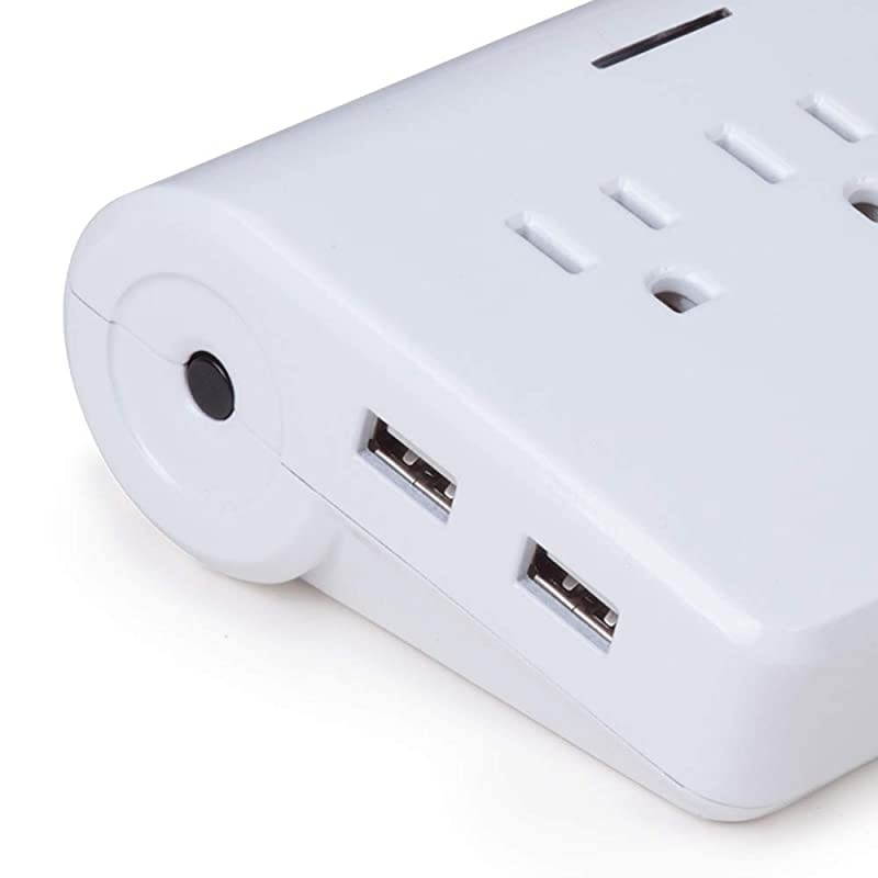 Desk Top Surge Protector Strip 4X USB Ports 3 Grounded Outlets 6ft Power Cord Reset Button Finish 78428 White Desktop