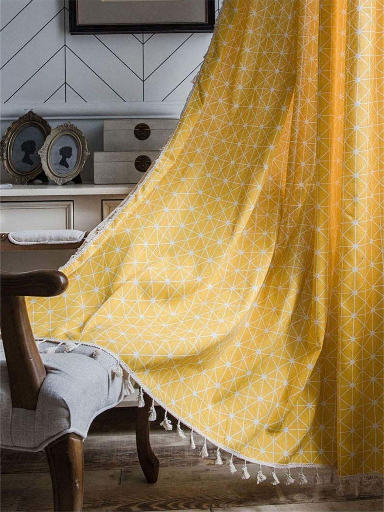 Urban Space Bohemian Yellow Cotton 5 Ft. Window Curtain with Stainless Steel Rings