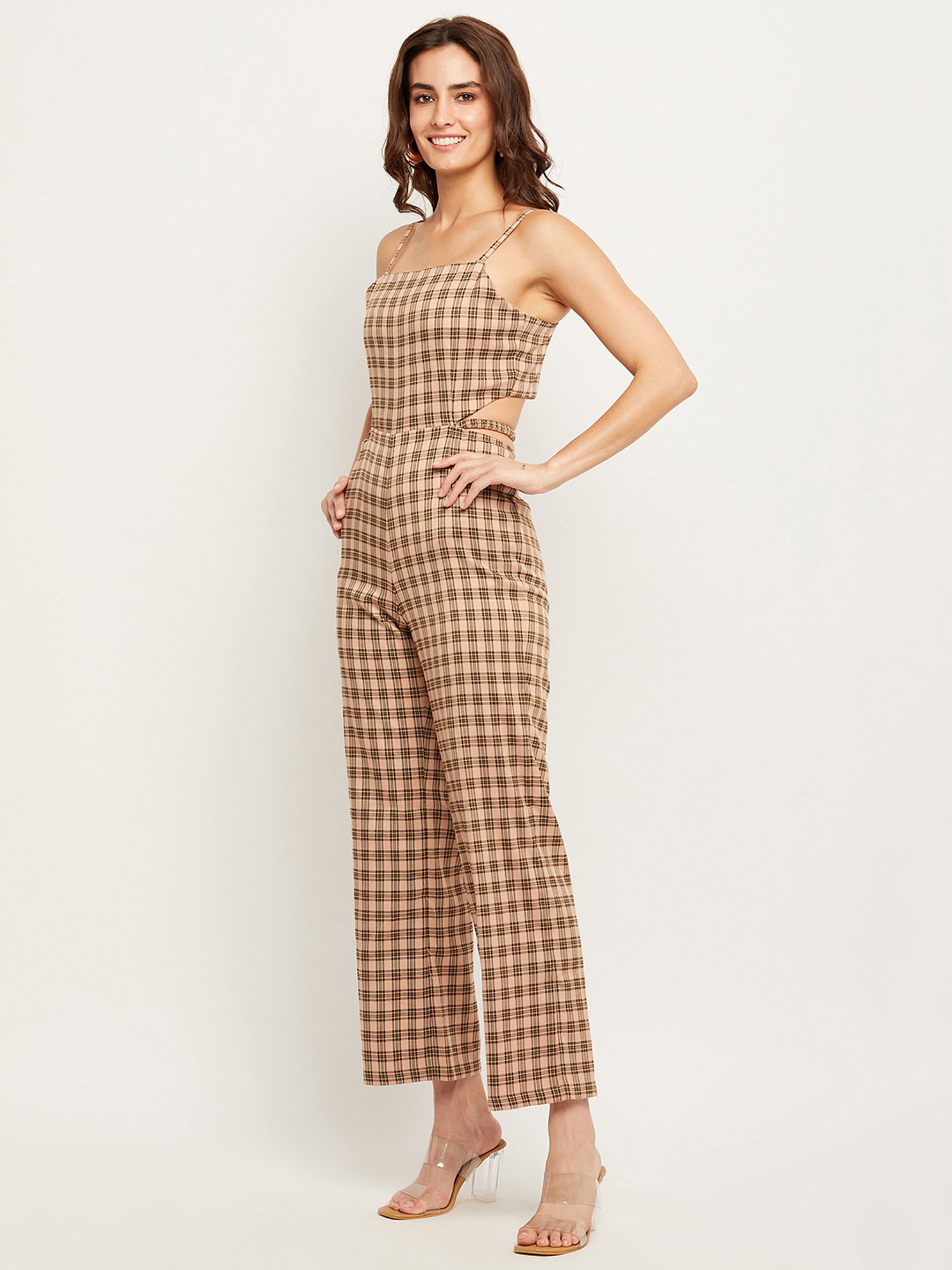 Camla Pink Checks Maxi Jumpsuit