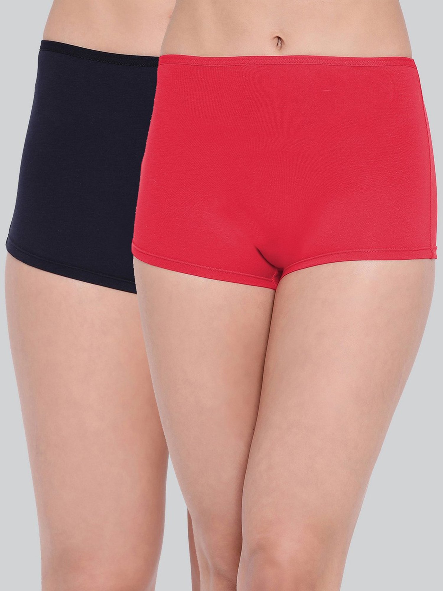 Lyra Red & Navy Cotton Boy Shorts Panties - Pack Of 2